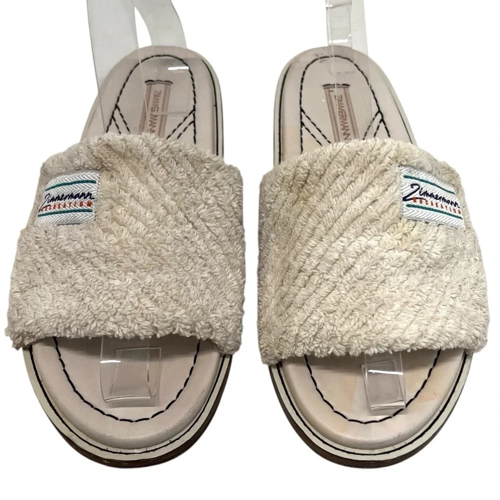 Zimmermann White Chubby Terry Towel Recreation Slides Slip On Sandals Women’s 38 - Picture 5 of 16